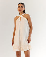 White Aida Halter Neck Linen Mini Dress - NOIB