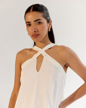 White Aida Halter Neck Linen Mini Dress - NOIB