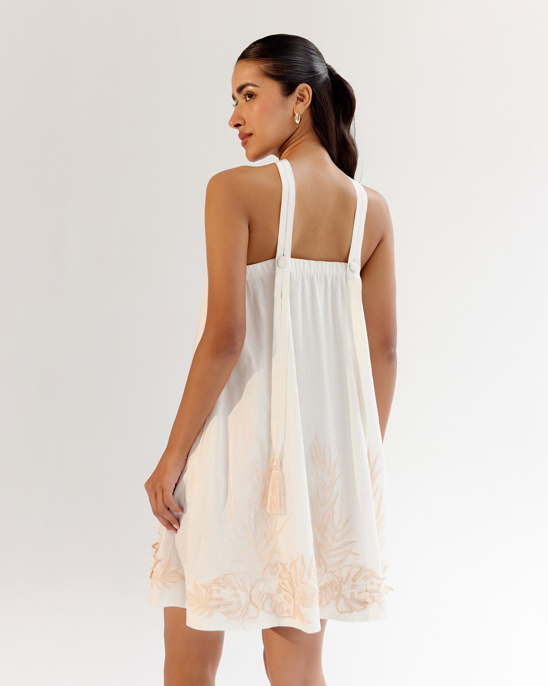 White Aida Halter Neck Linen Mini Dress - NOIB