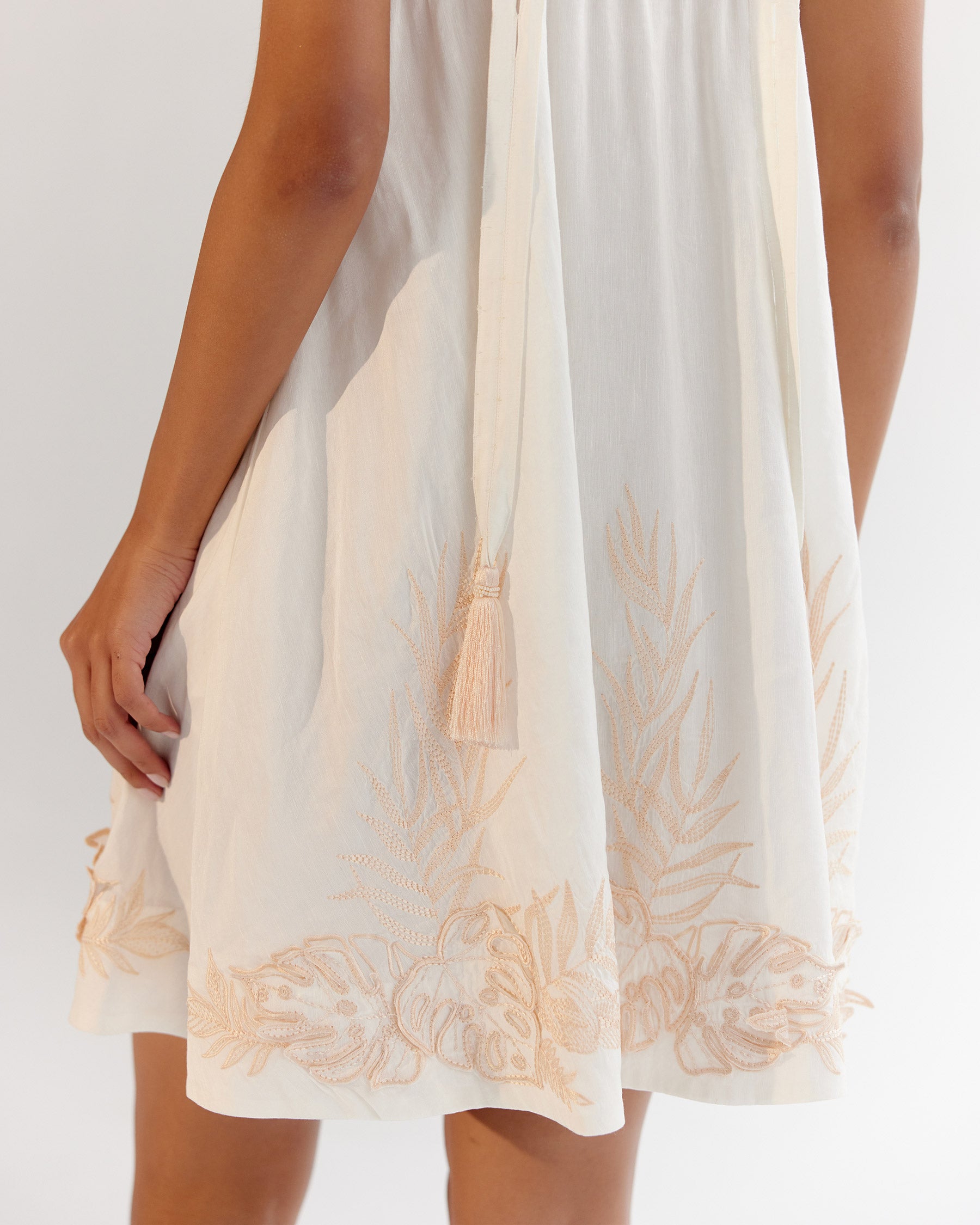 White Aida Halter Neck Linen Mini Dress - NOIB