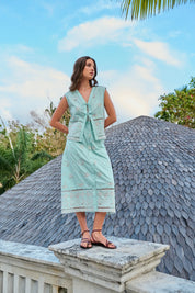 Aqua Embroidered Giza Cotton Kaia Sleeveless  Top - NOIB