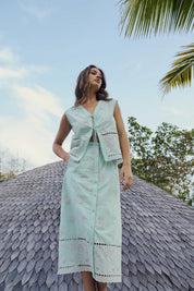 Aqua Print Giza Cotton Kaia Button-down Skirt - NOIB