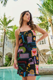 Seascape Print Bardot Mini | Crochet Mini Dress - NOIB