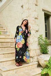 Bloom Print Viola Coverup | Modal Satin Beach Maxi - NOIB
