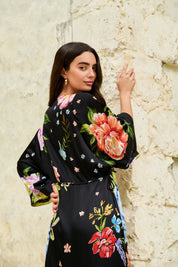 Bloom Print Viola Coverup | Modal Satin Beach Maxi - NOIB