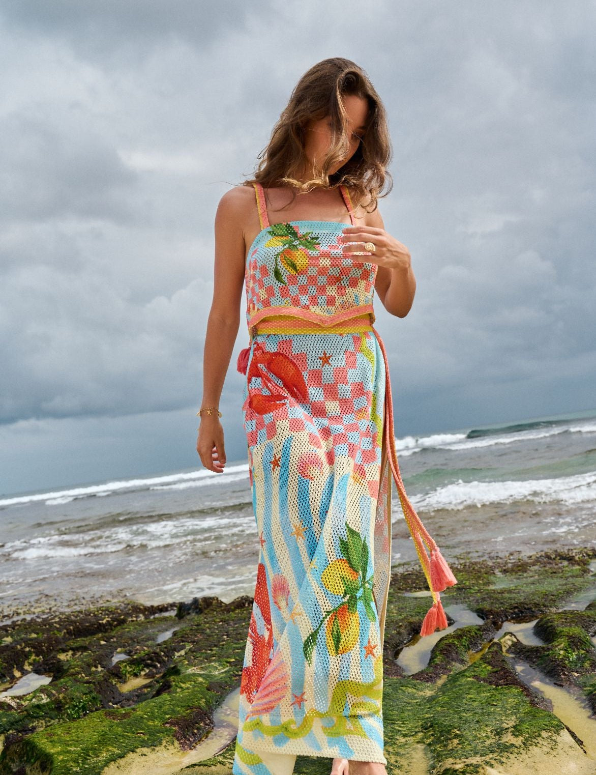 Summer Zest  Print Magda Top | Crochet Crop Top - NOIB