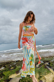 Summer Zest  Print Magda Top | Crochet Crop Top - NOIB
