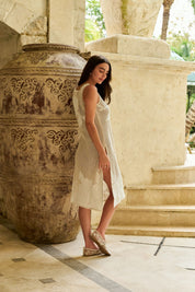 Ecru Print Keya Cover-Up | Crochet Midi Beach Dress | NOIB