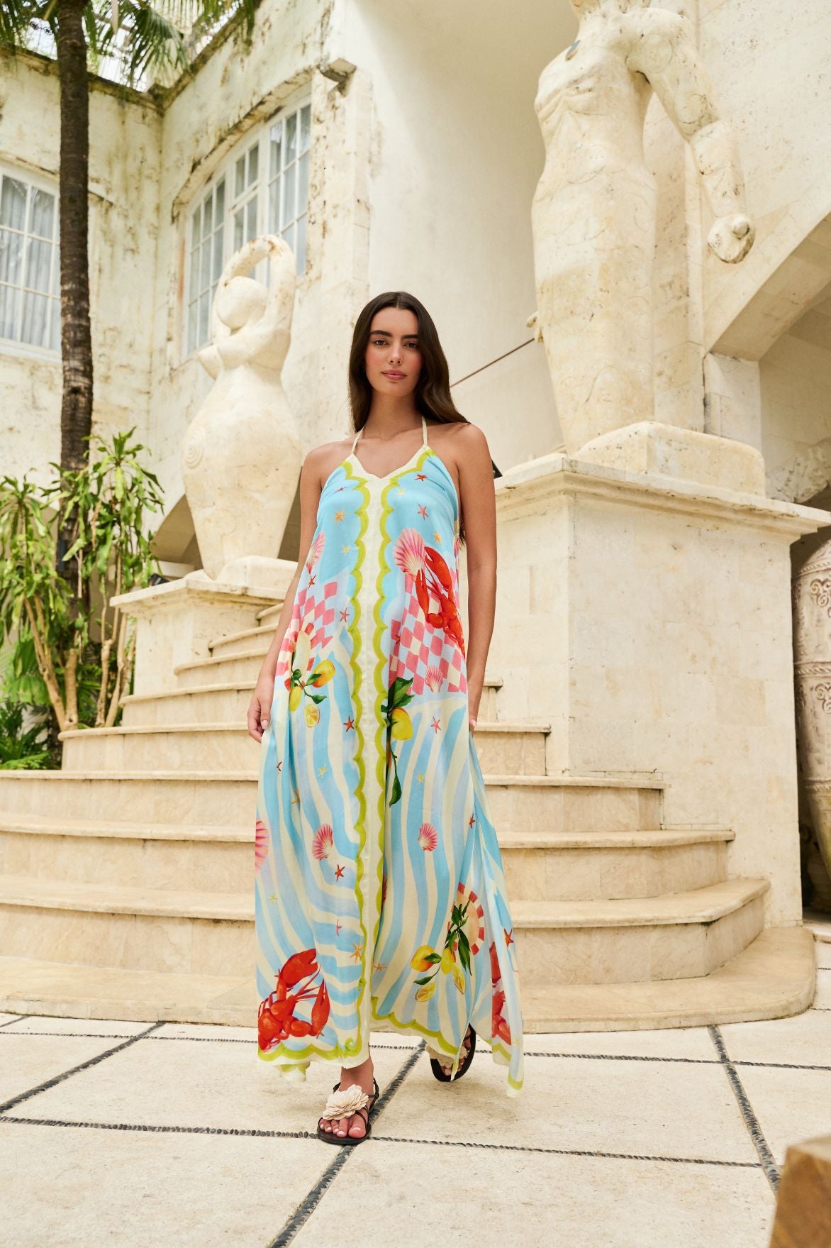 Summer Zest Print Riva Coverup - Halter Maxi Dress | NOIB