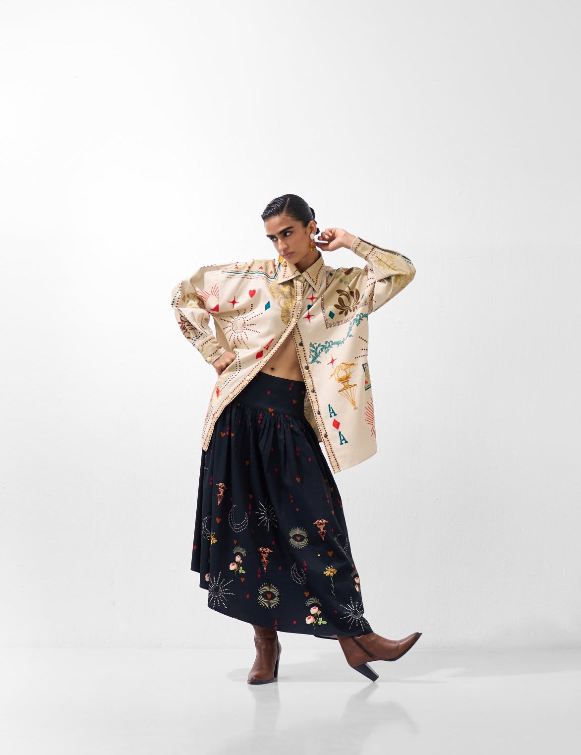 Postcards & Petals Print Xena Cotton Over-Shirt 