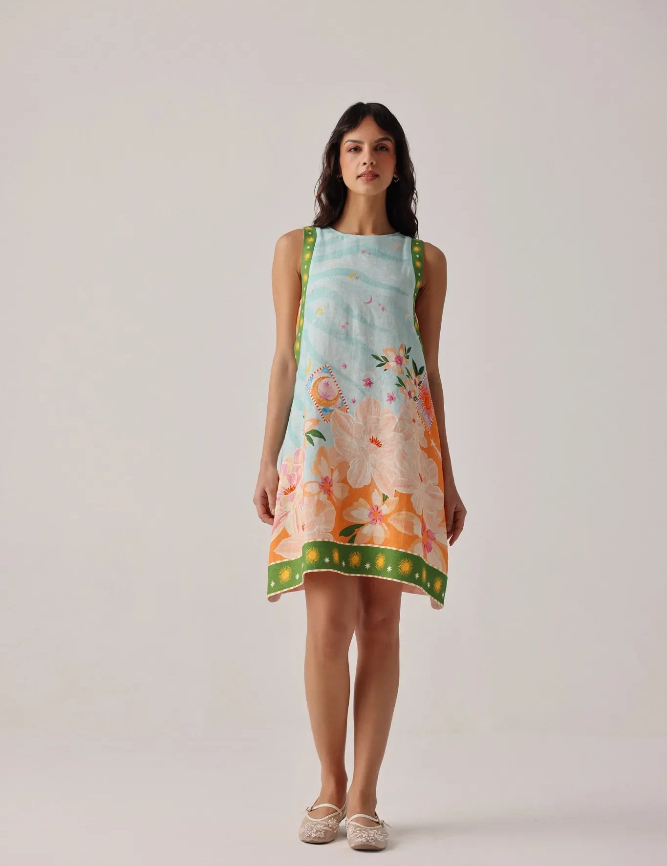 Azure Harper A-line Mini Dress | Sleeveless Linen Dress by NOIB