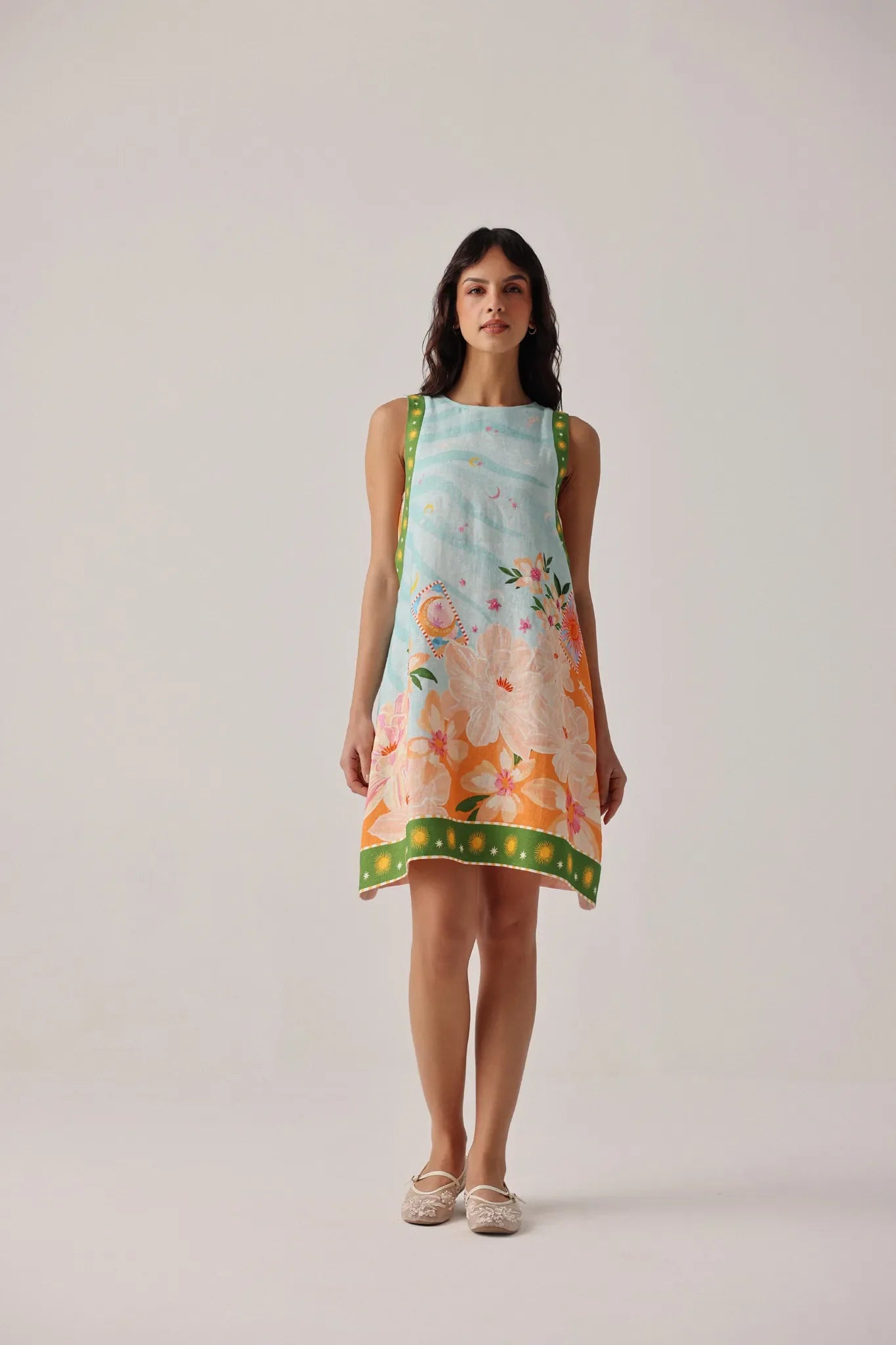 Azure Harper A-line Mini Dress | Sleeveless Linen Dress by NOIB