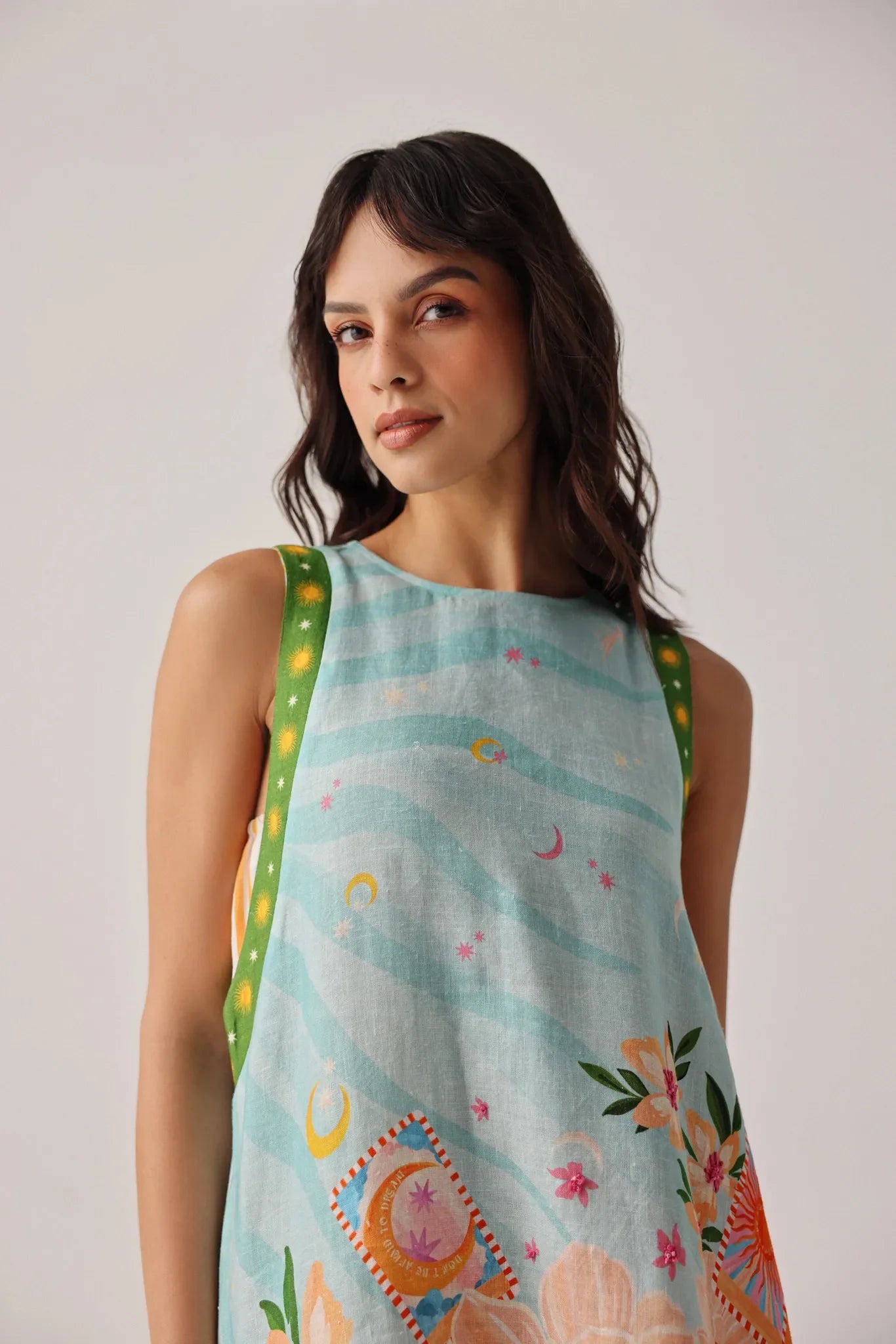 Azure Harper A-line Mini Dress | Sleeveless Linen Dress by NOIB