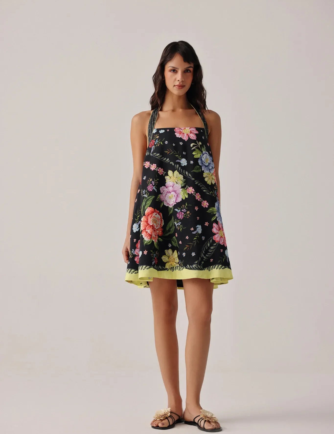 Bloom Print Halter-Neck Mini Dress - NOIB