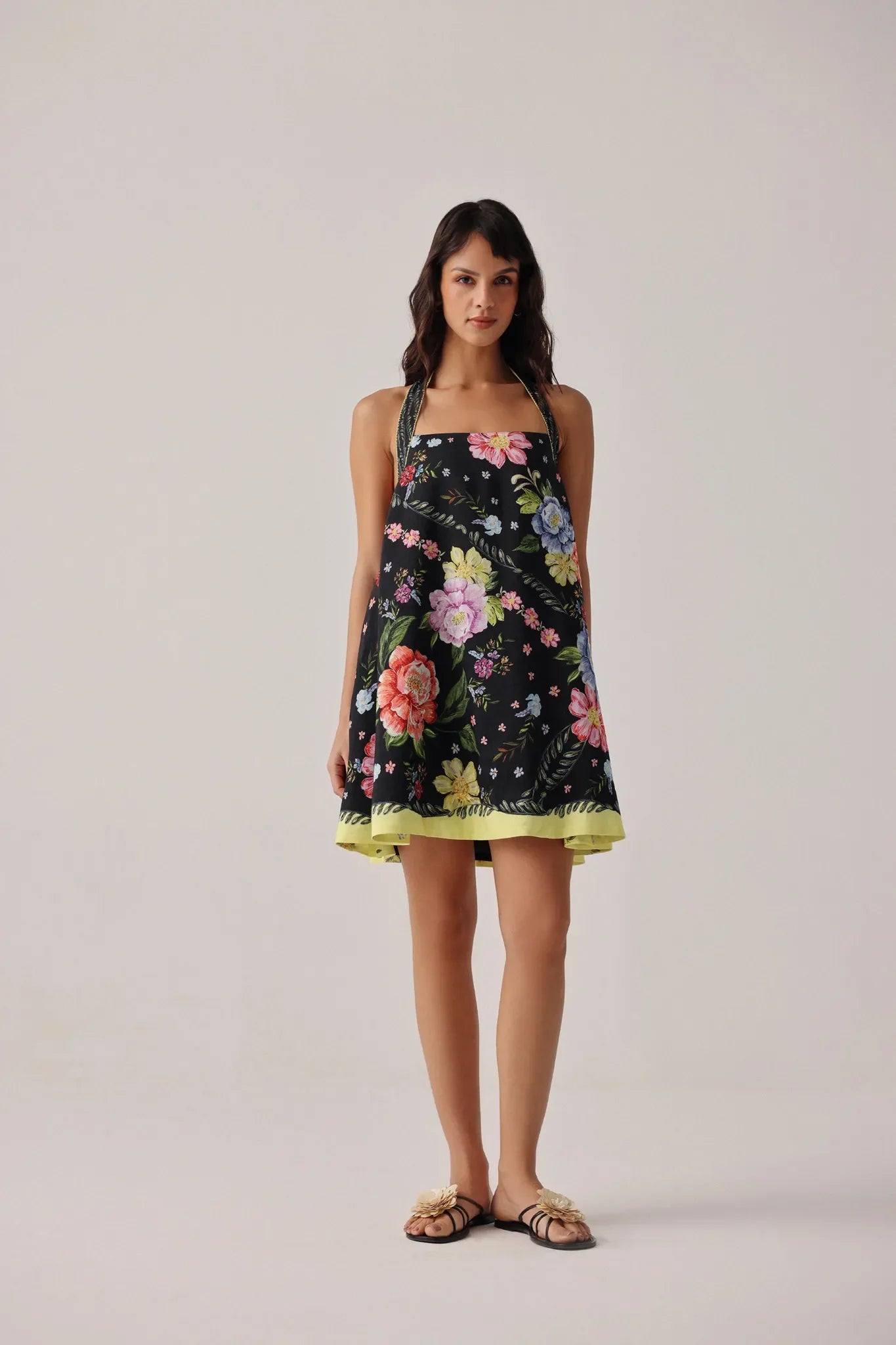 Bloom Print Halter-Neck Mini Dress - NOIB