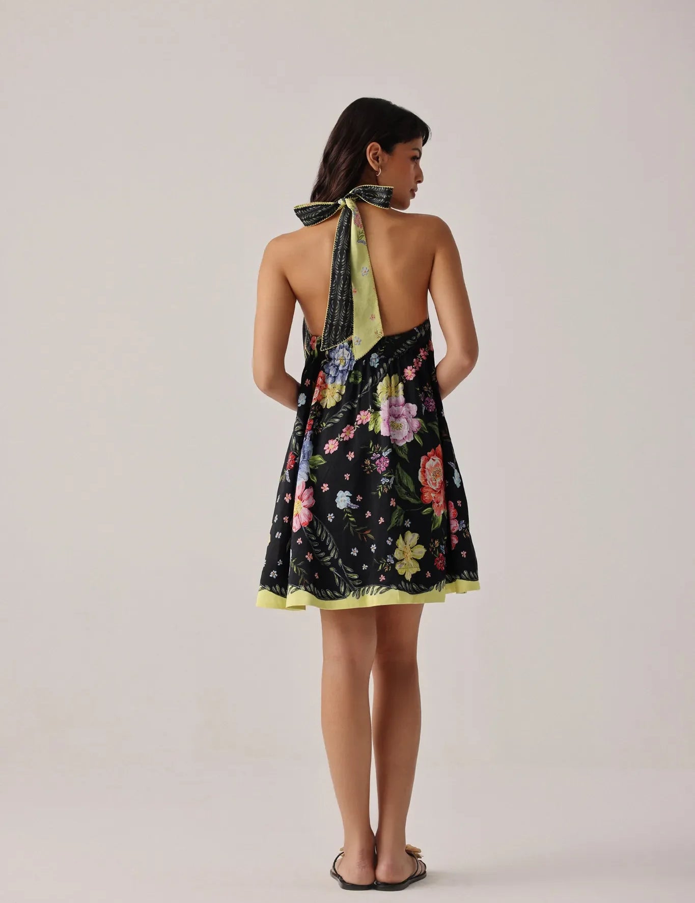 Bloom Print Halter-Neck Mini Dress - NOIB