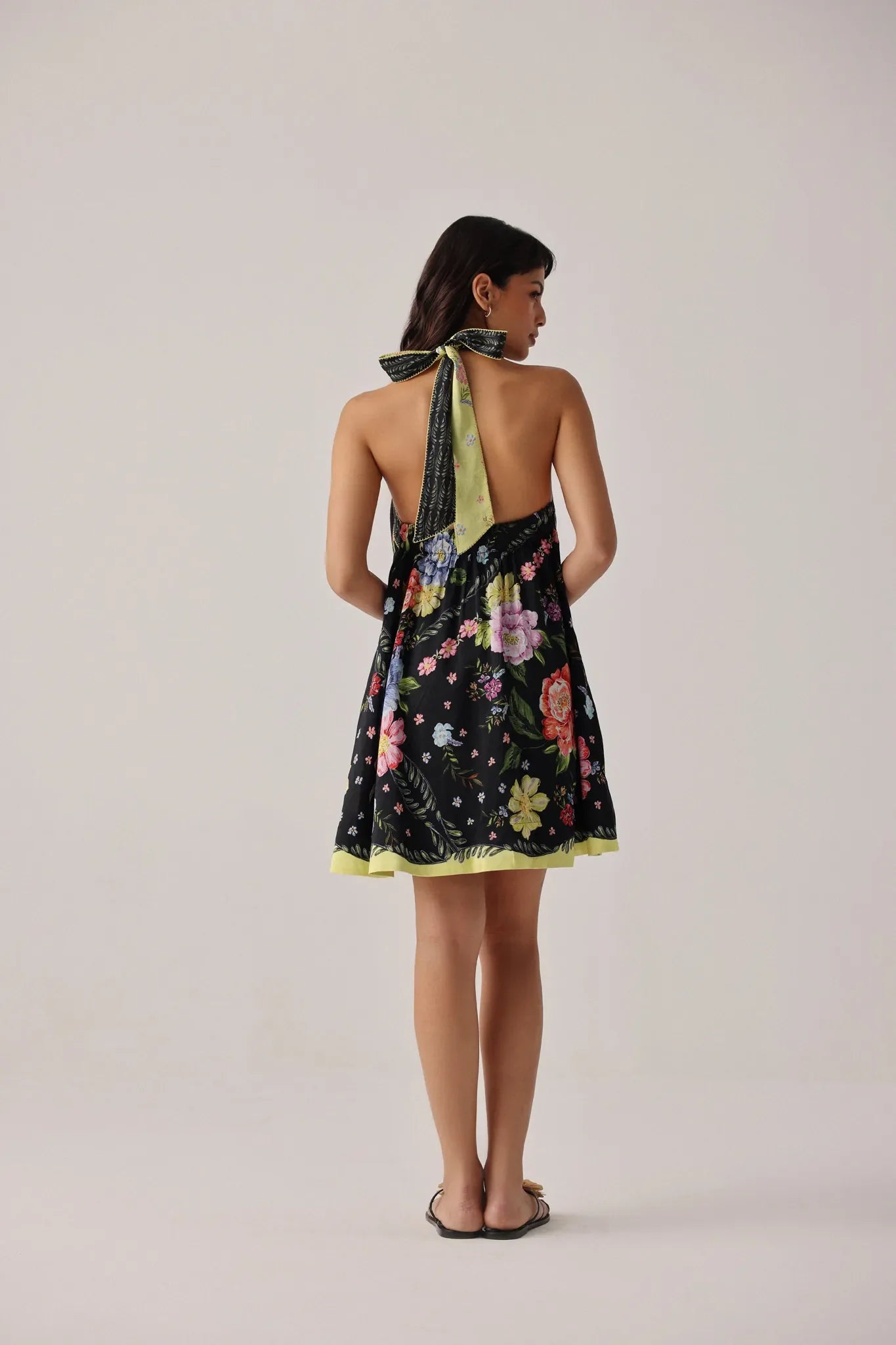 Bloom Print Halter-Neck Mini Dress - NOIB