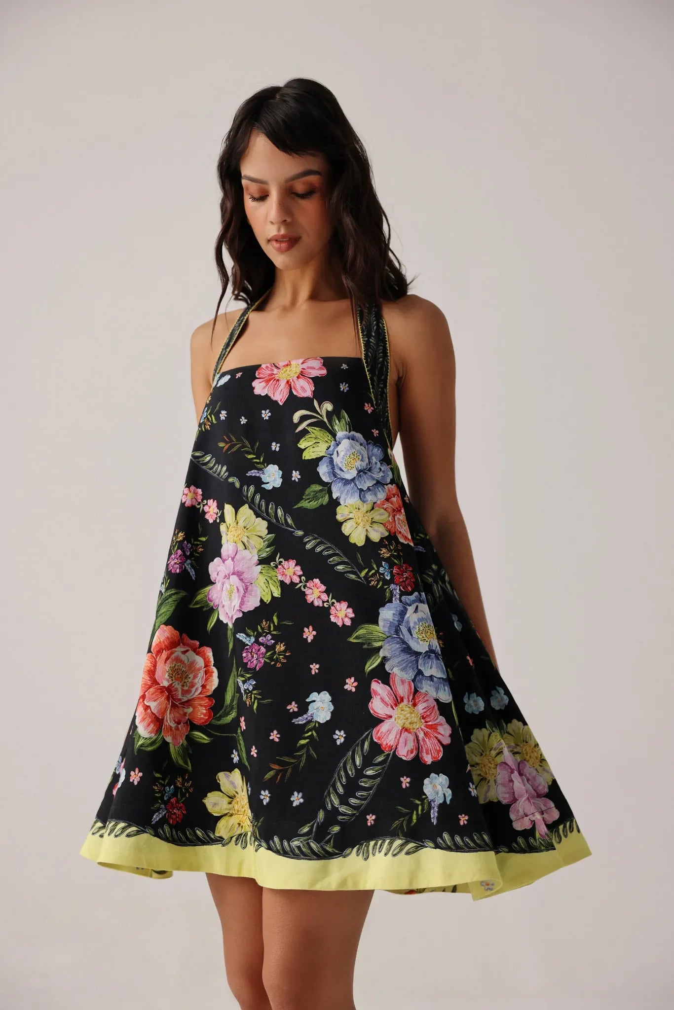 Bloom Print Halter-Neck Mini Dress - NOIB