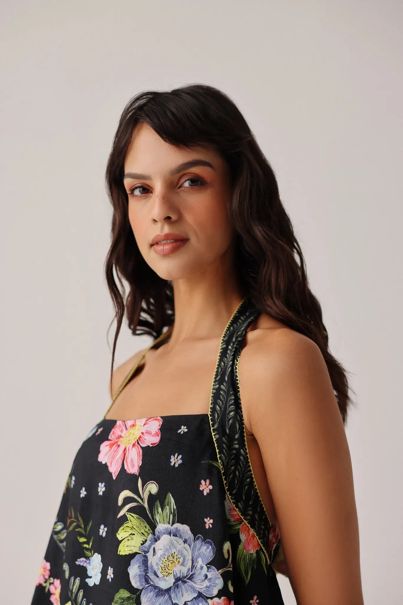 Bloom Print Halter-Neck Mini Dress - NOIB