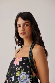 Bloom Print Halter-Neck Mini Dress - NOIB