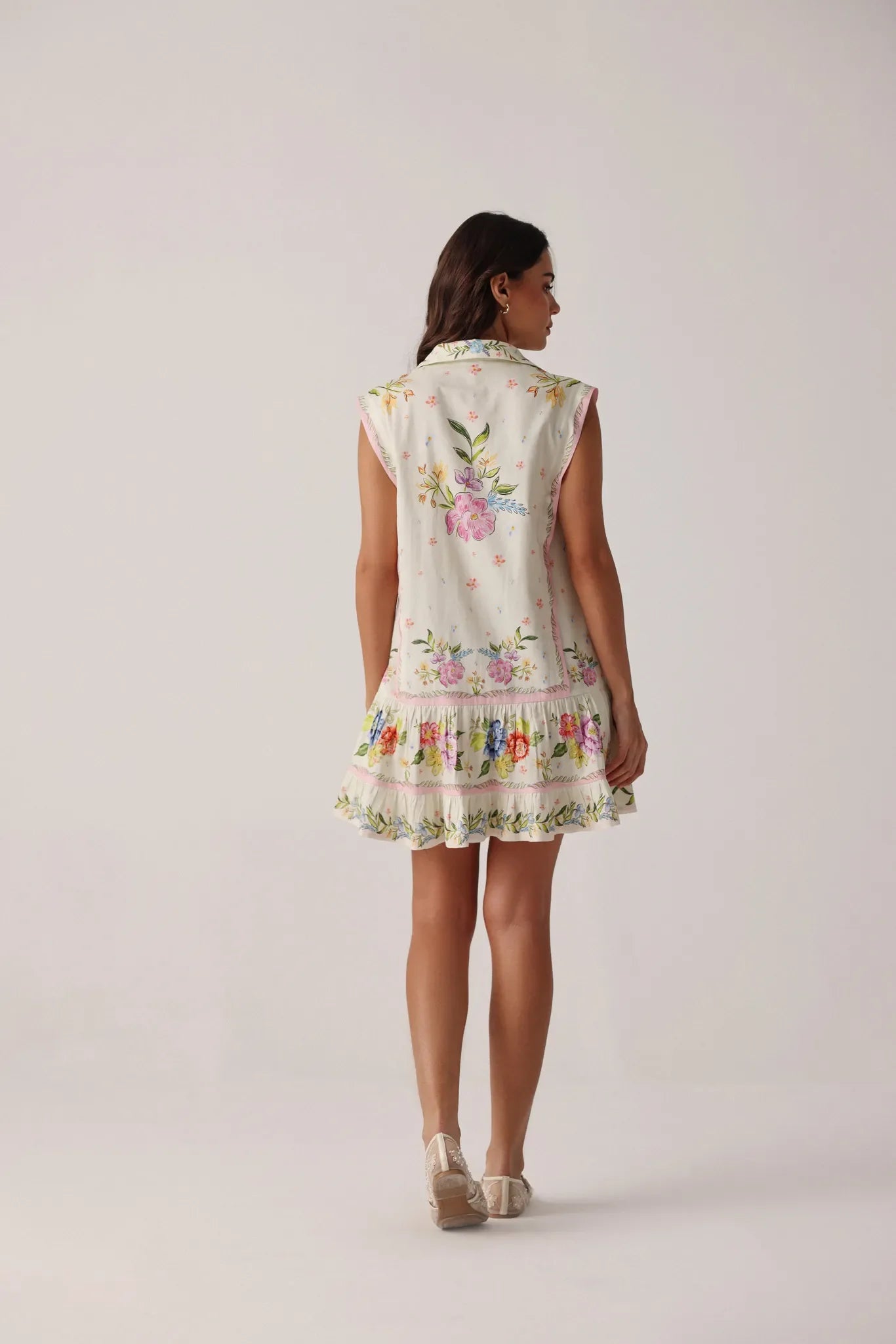 Bloom Print Vega Sleeveless Mini Shirtdress - NOIB