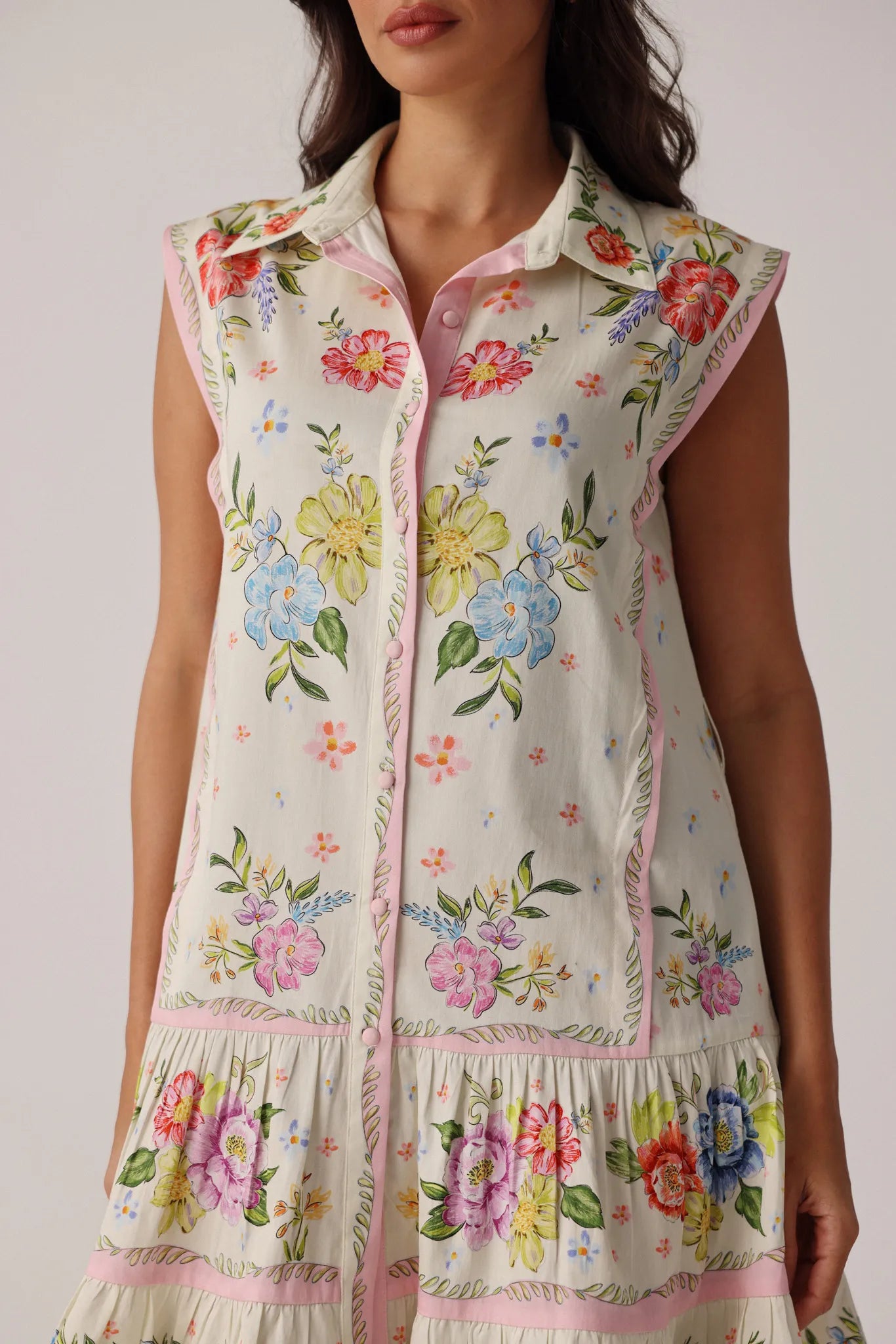 Bloom Print Vega Sleeveless Mini Shirtdress - NOIB