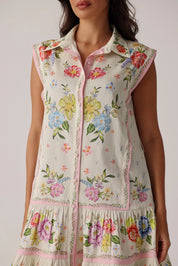 Bloom Print Vega Sleeveless Mini Shirtdress - NOIB