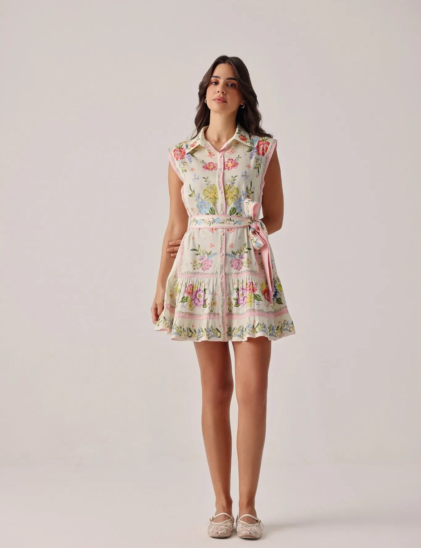 Bloom Print Vega Sleeveless Mini Shirtdress - NOIB