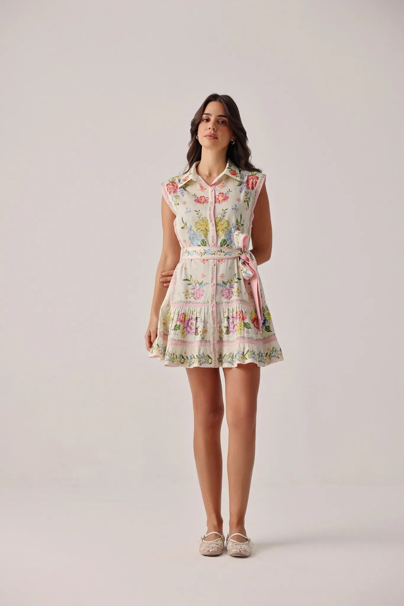 Bloom Print Vega Sleeveless Mini Shirtdress - NOIB