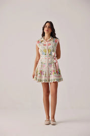 Bloom Print Vega Sleeveless Mini Shirtdress - NOIB