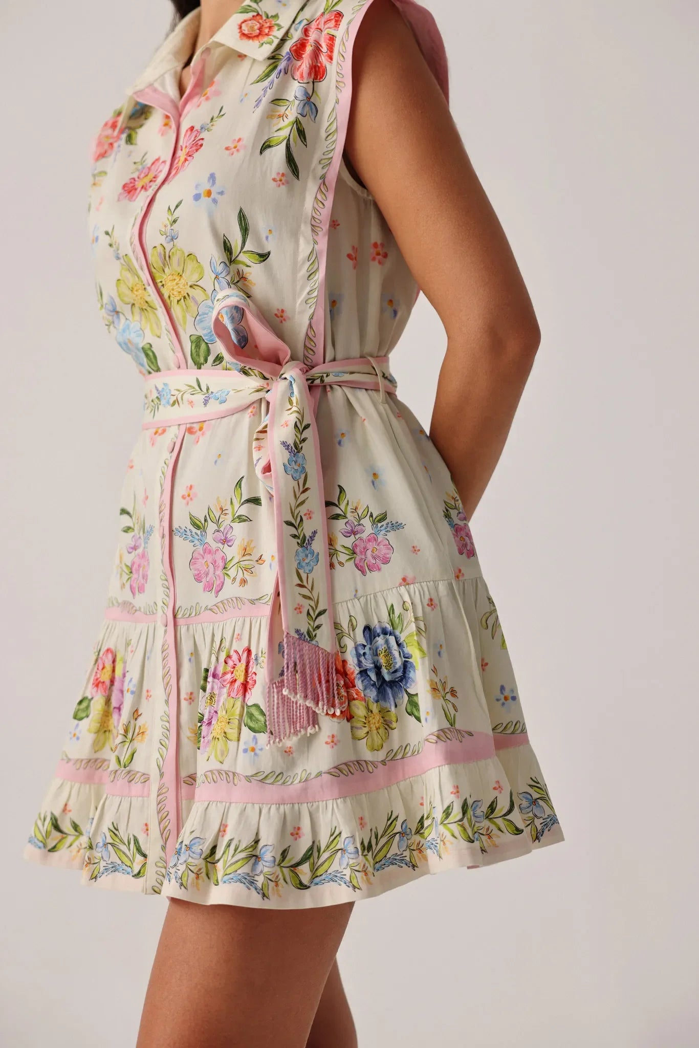 Bloom Print Vega Sleeveless Mini Shirtdress - NOIB