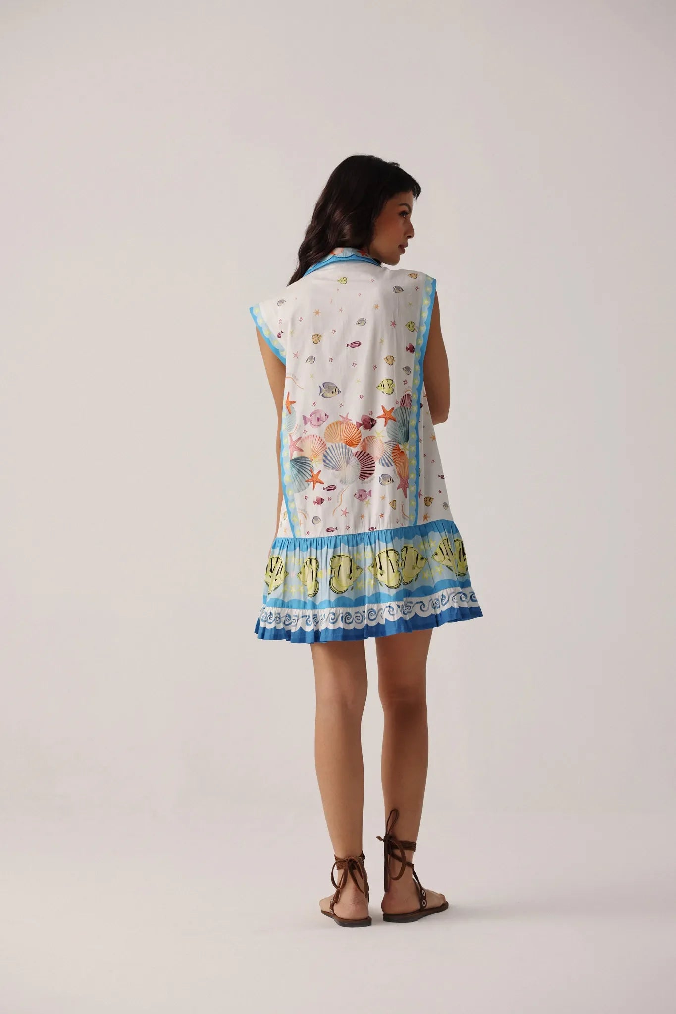 Seaborn Print Vega Sleeveless Mini Shirt Dress - NOIB