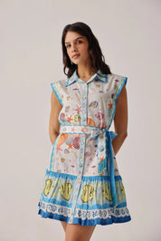Seaborn Print Vega Sleeveless Mini Shirt Dress - NOIB