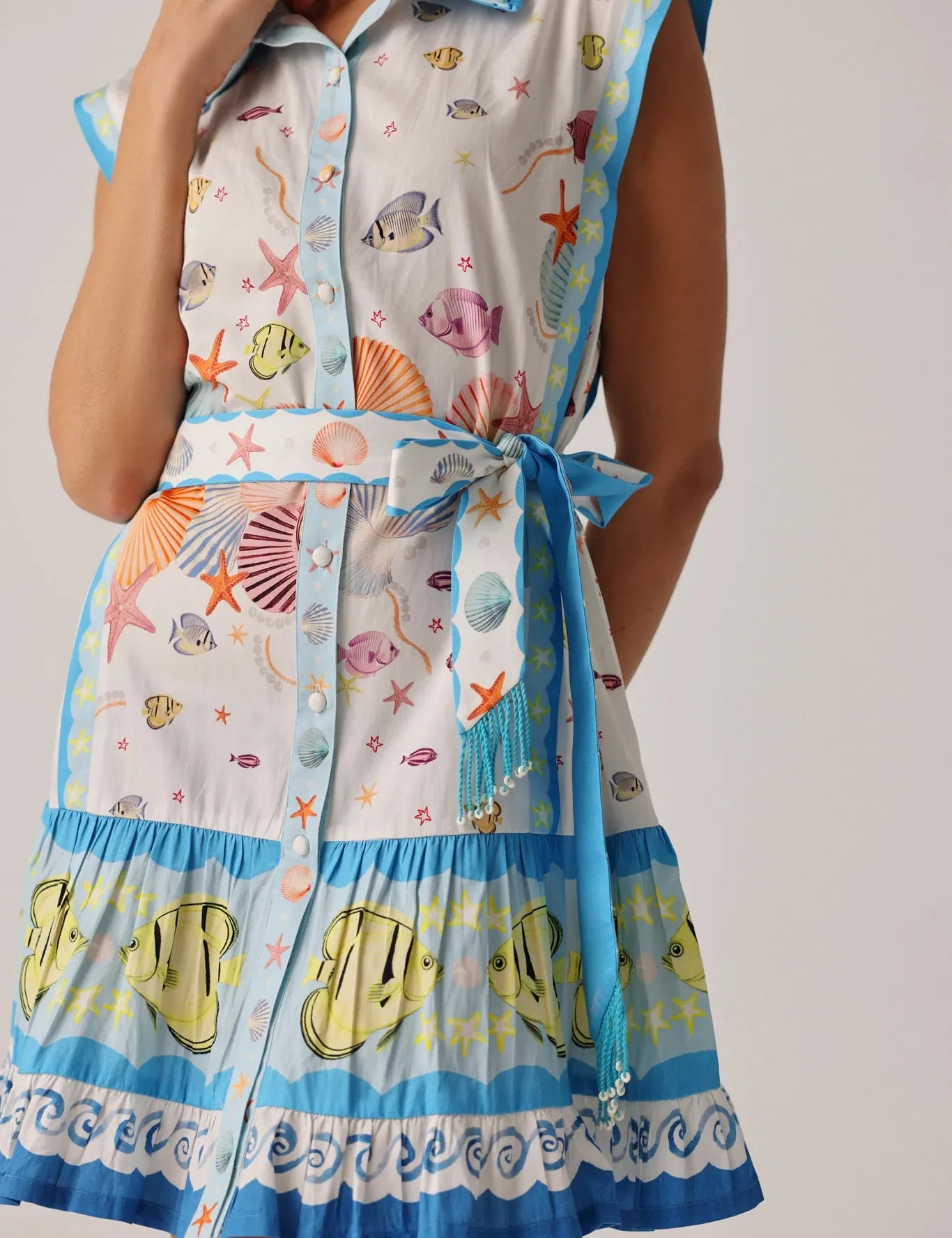 Seaborn Print Vega Sleeveless Mini Shirt Dress - NOIB