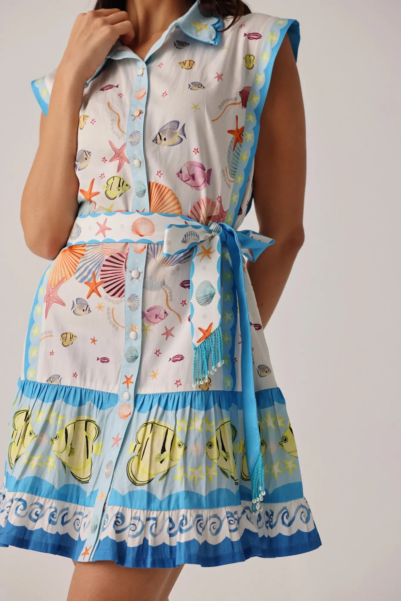Seaborn Print Vega Sleeveless Mini Shirt Dress - NOIB