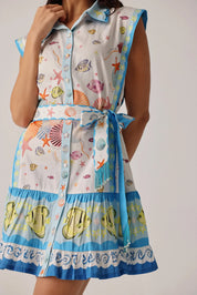Seaborn Print Vega Sleeveless Mini Shirt Dress - NOIB
