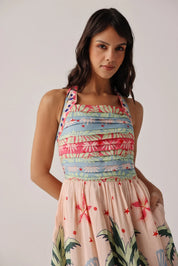 Ananas Print Hazel Halter-Neck Linen Midi Dress - NOIB