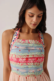 Ananas Print Hazel Halter-Neck Linen Midi Dress - NOIB