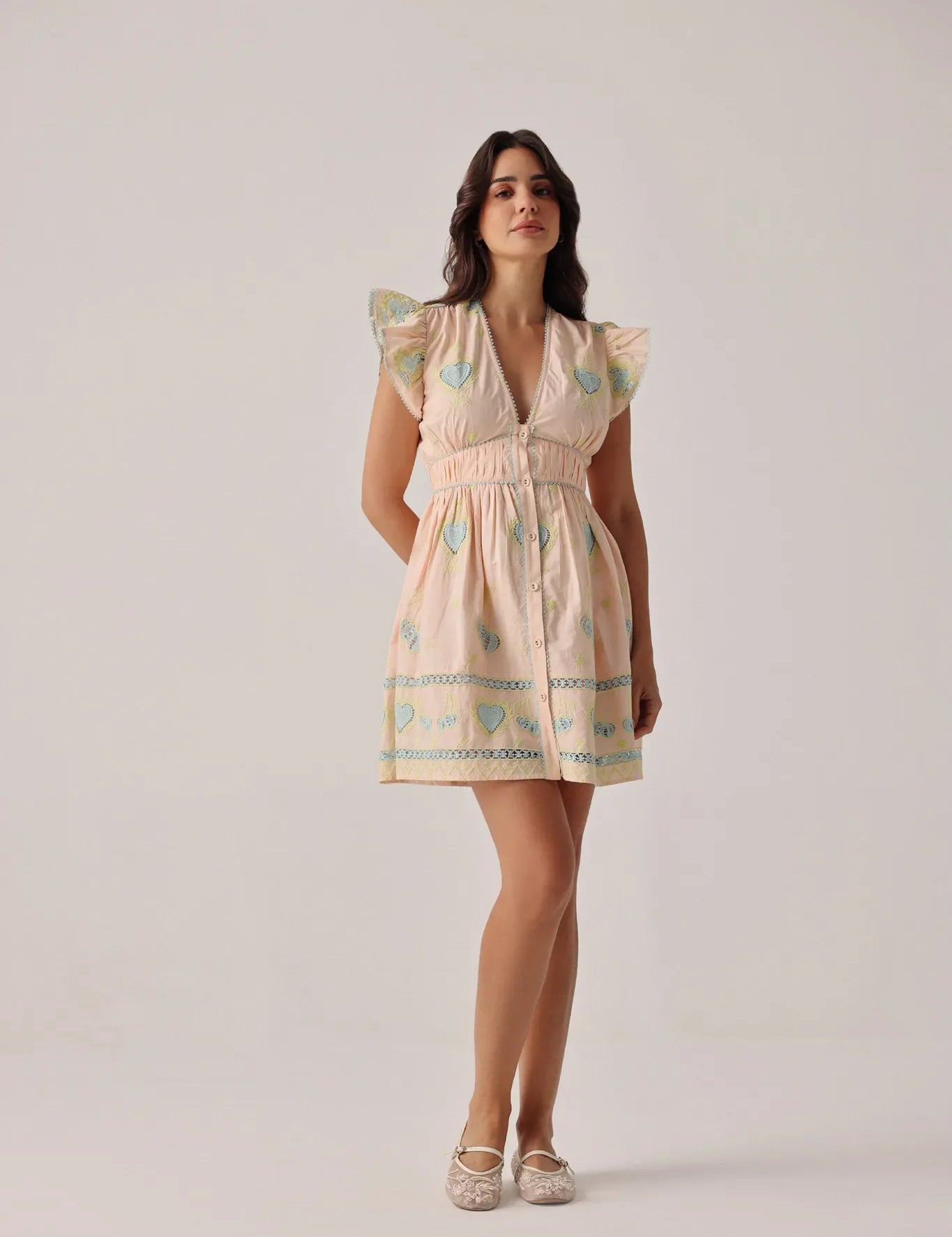 Peach Print Estella Cotton Mini Dress - NOIB