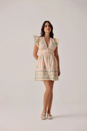 Peach Print Estella Cotton Mini Dress - NOIB