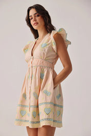 Peach Print Estella Cotton Mini Dress - NOIB