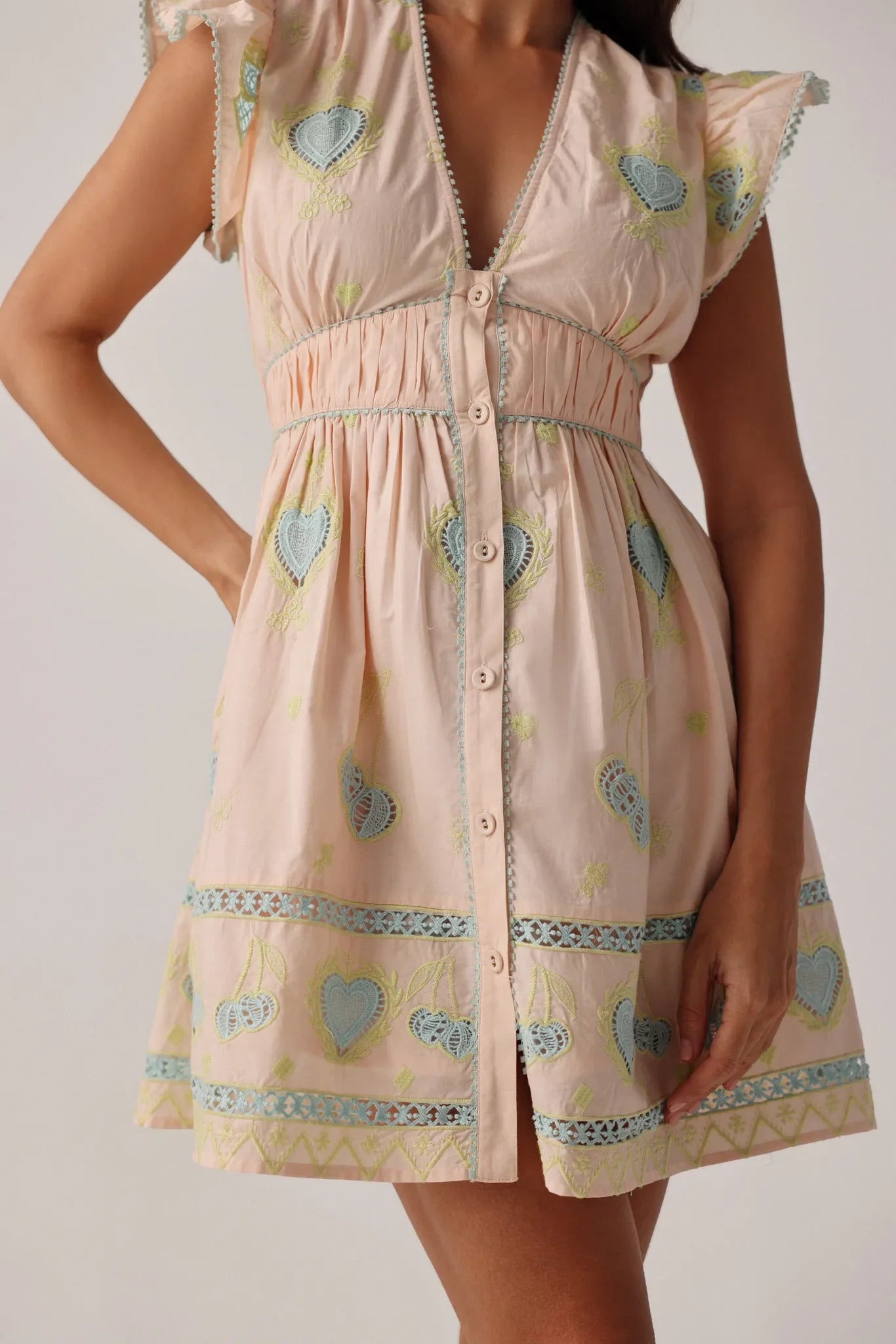Peach Print Estella Cotton Mini Dress - NOIB