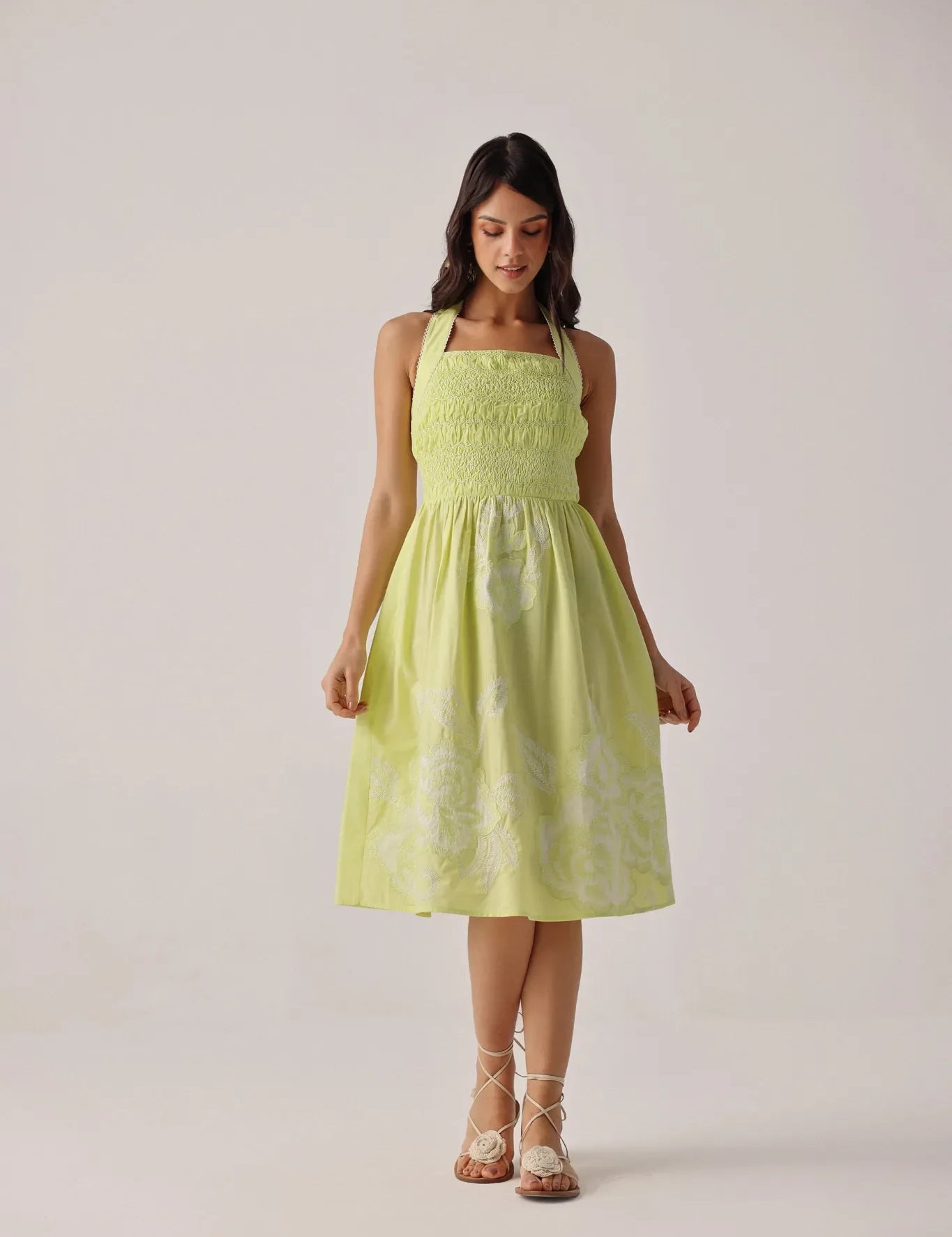 Lime Hazel Halter-Neck Midi Dress - NOIB