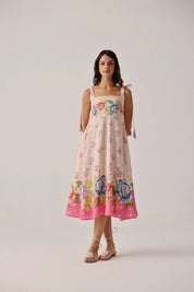 Bloom Floral Print Nora Sleeveless Linen Midi Dress - NOIB