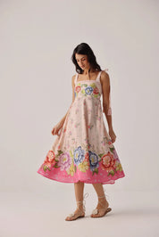 Bloom Floral Print Nora Sleeveless Linen Midi Dress - NOIB