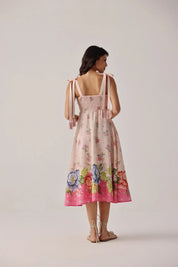 Bloom Floral Print Nora Sleeveless Linen Midi Dress - NOIB