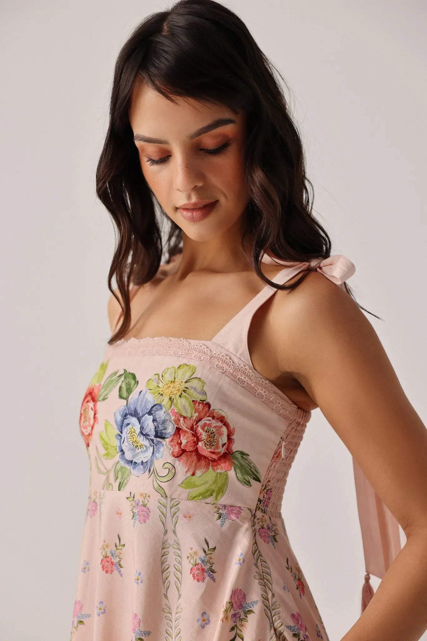 Bloom Floral Print Nora Sleeveless Linen Midi Dress - NOIB