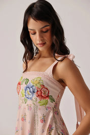 Bloom Floral Print Nora Sleeveless Linen Midi Dress - NOIB