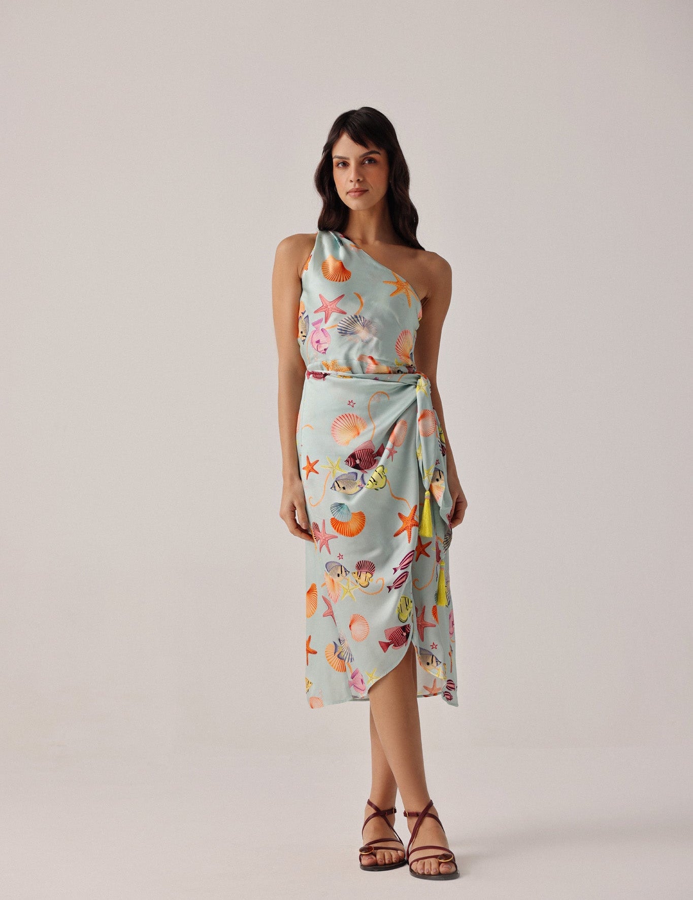 Seaborn Print Isla One-shoulder Midi Dress - NOIB