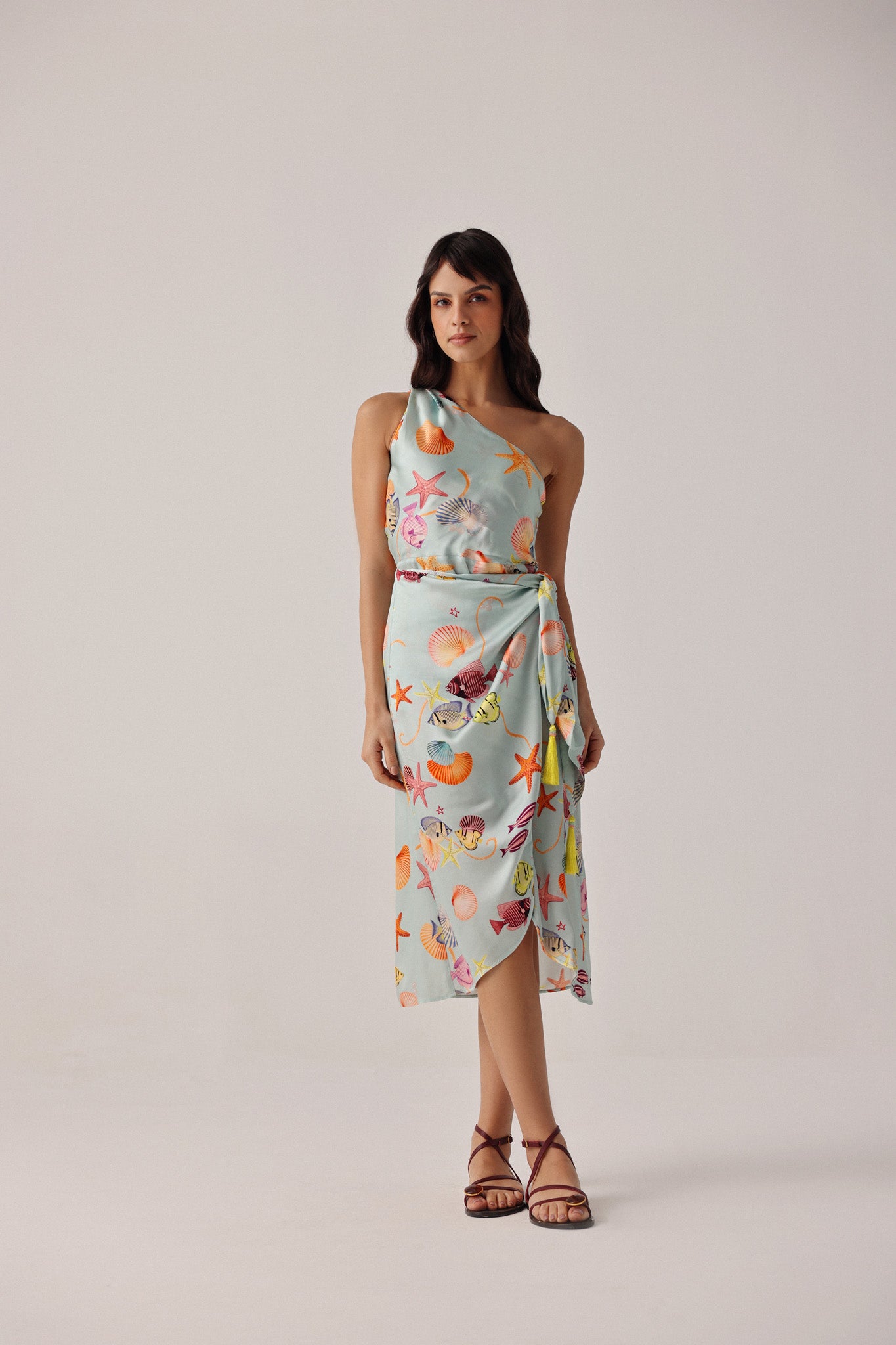 Seaborn Print Isla One-shoulder Midi Dress - NOIB